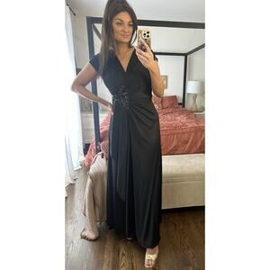 70’s Vintage Size 12 Rona New York Black Sequin Maxi Wrap Dress